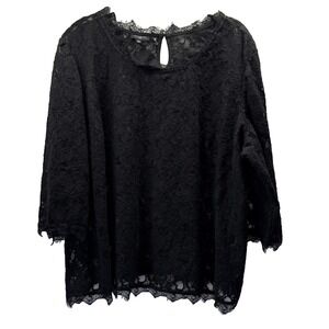 Talbots Women's Top Size 16W Solid Black Sheer Lace Whimsigoth Goth 3/4 Sleeves